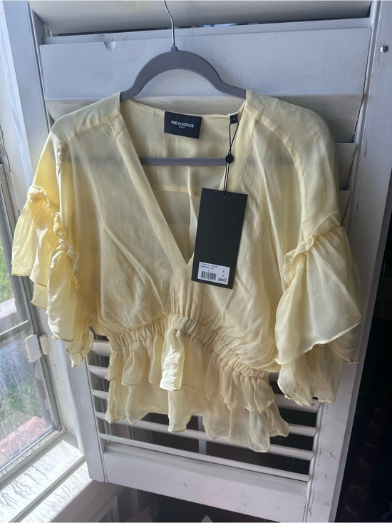 The Kooples Tops - The Kooples Pale Yellow Ruffle V-Neck Blouse